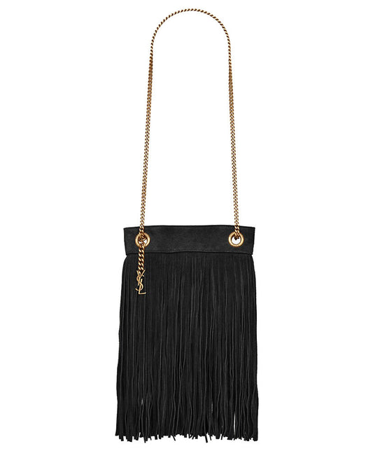 Grace fringed Leather-Trimmed Suede Shoulder Bag