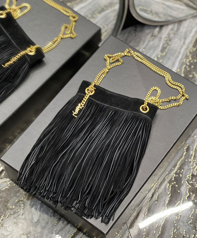 Grace fringed Leather-Trimmed Suede Shoulder Bag