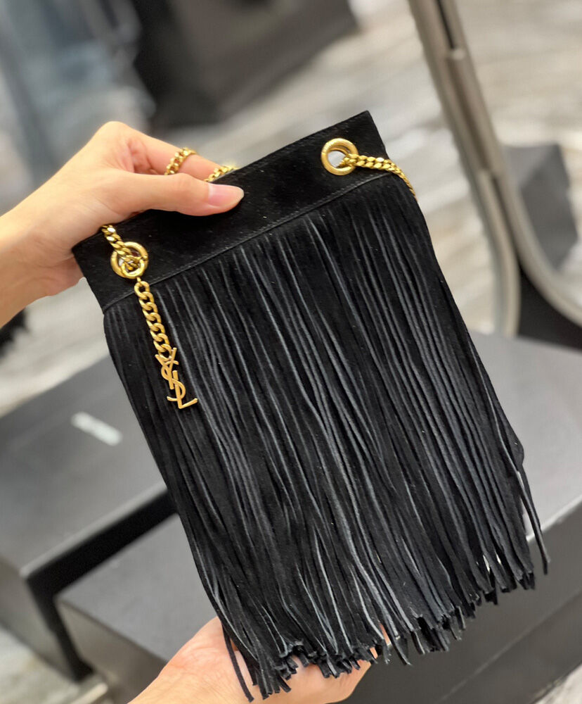 Grace fringed Leather-Trimmed Suede Shoulder Bag