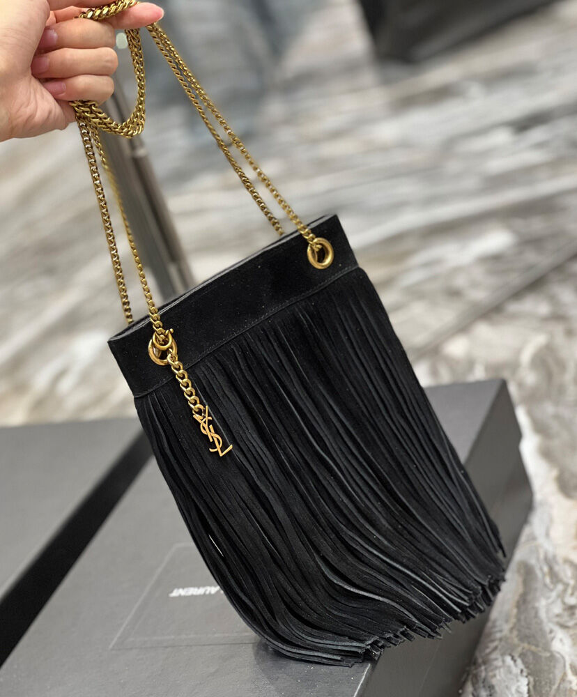 Grace fringed Leather-Trimmed Suede Shoulder Bag