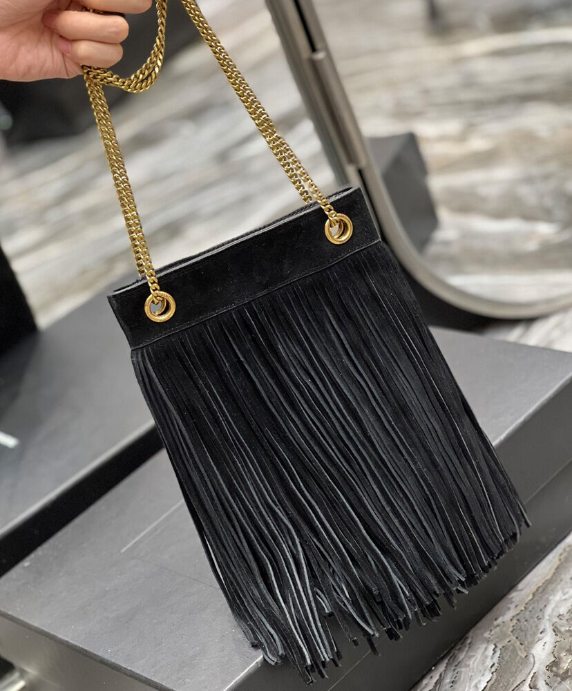 Grace fringed Leather-Trimmed Suede Shoulder Bag