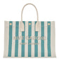 Rive Gauche Tote Bag In Striped Canvas And Smooth Leather