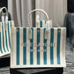 Rive Gauche Tote Bag In Striped Canvas And Smooth Leather