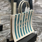 Rive Gauche Tote Bag In Striped Canvas And Smooth Leather