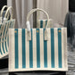 Rive Gauche Tote Bag In Striped Canvas And Smooth Leather