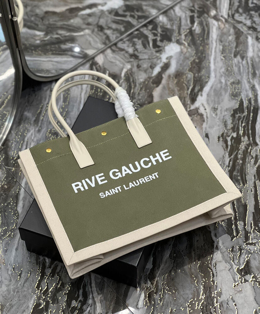 Rive Gauche Leather-Trimmed Printed Canvas Tote