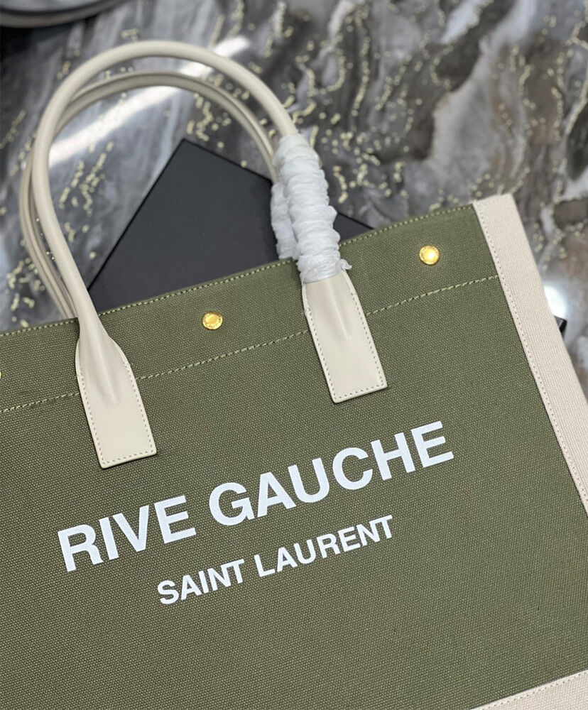 Rive Gauche Leather-Trimmed Printed Canvas Tote