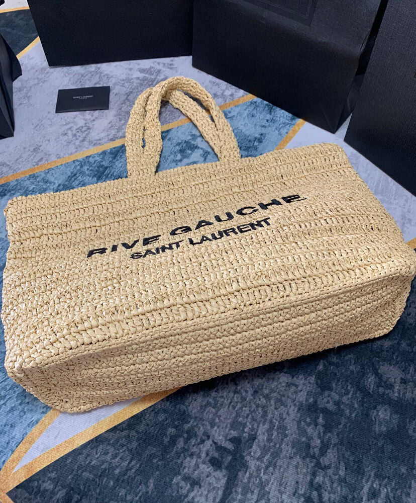 Saint Laurent Rive Gauche Raffia-effect Tote Bag