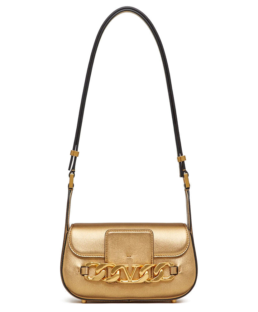 VLogo Chain Small Laminated Nappa Shoulder Bag