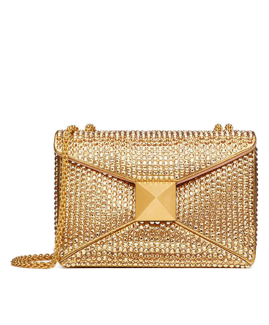 One Stud Embroidered Bag With Chain