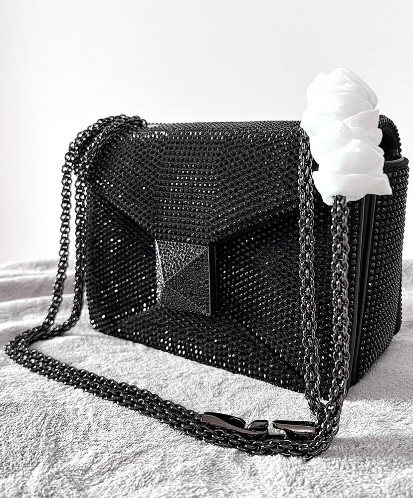One Stud Small Bag With Chain And Rhinestone Embroidery