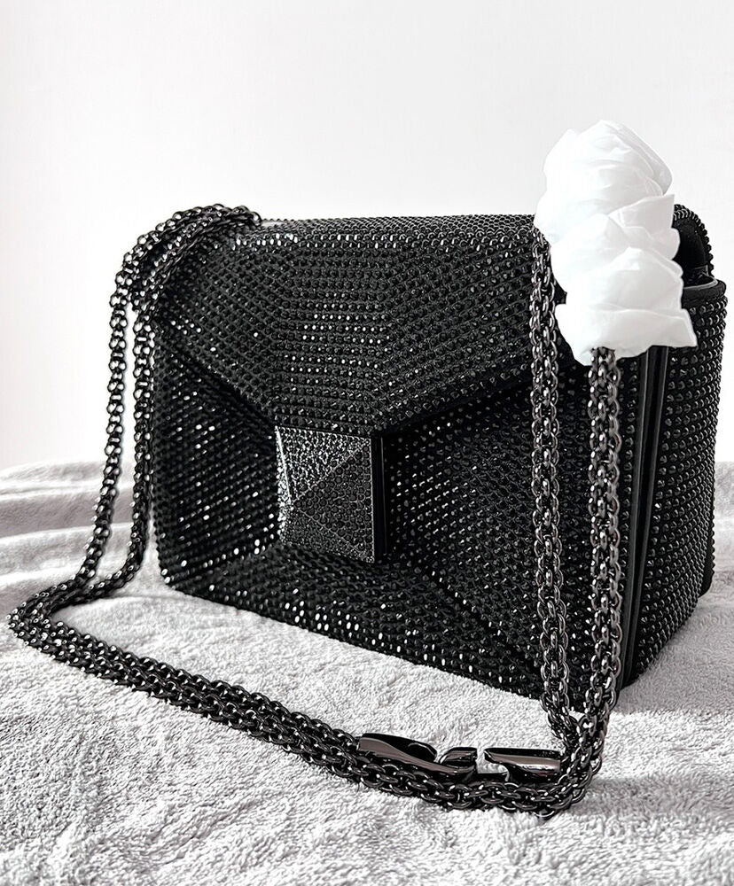 ONE STUD SMALL BAG WITH CHAIN AND RHINESTONE EMBROIDERY