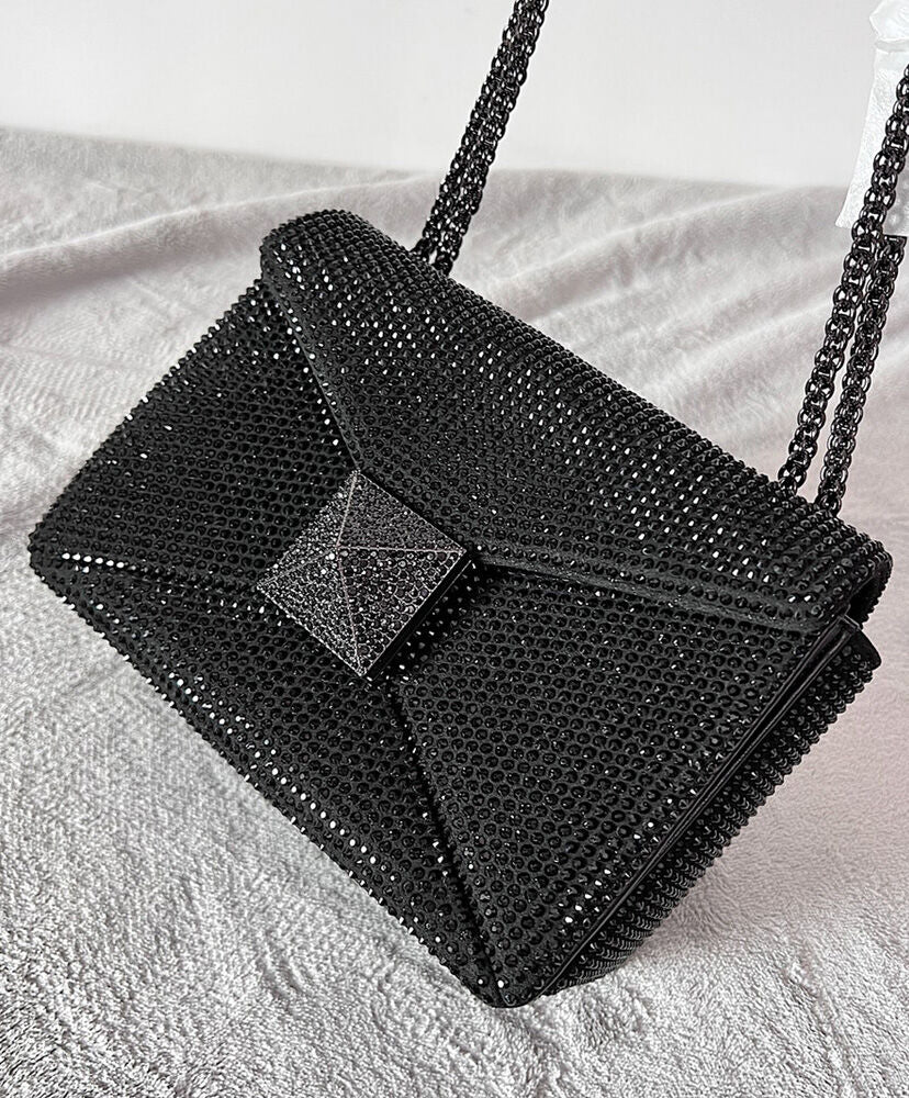 ONE STUD SMALL BAG WITH CHAIN AND RHINESTONE EMBROIDERY