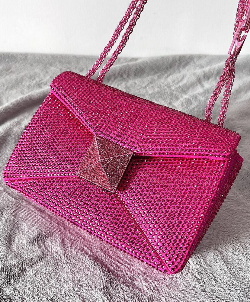 One Stud Small Bag With Chain And Rhinestone Embroidery for Woman in Pink  Pp