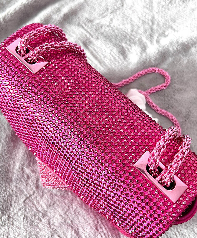 One Stud Small Bag With Chain And Rhinestone Embroidery for Woman in Pink  Pp