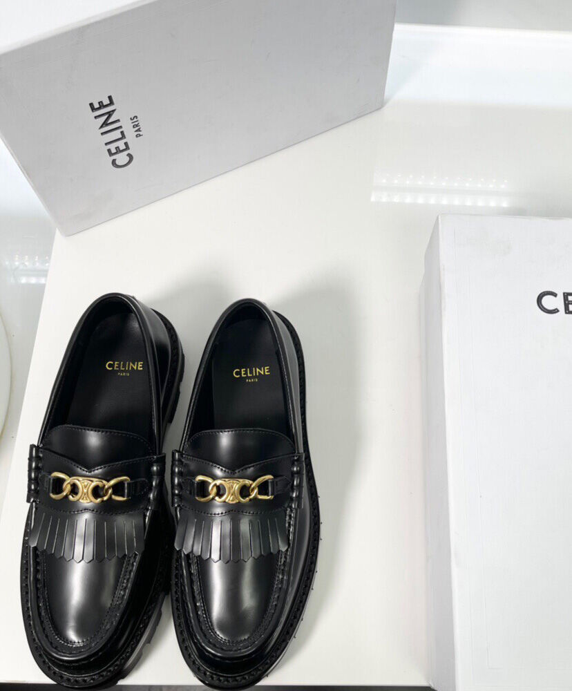 Celine Margaret Loafer With Triomphe Chain In Polished Bull