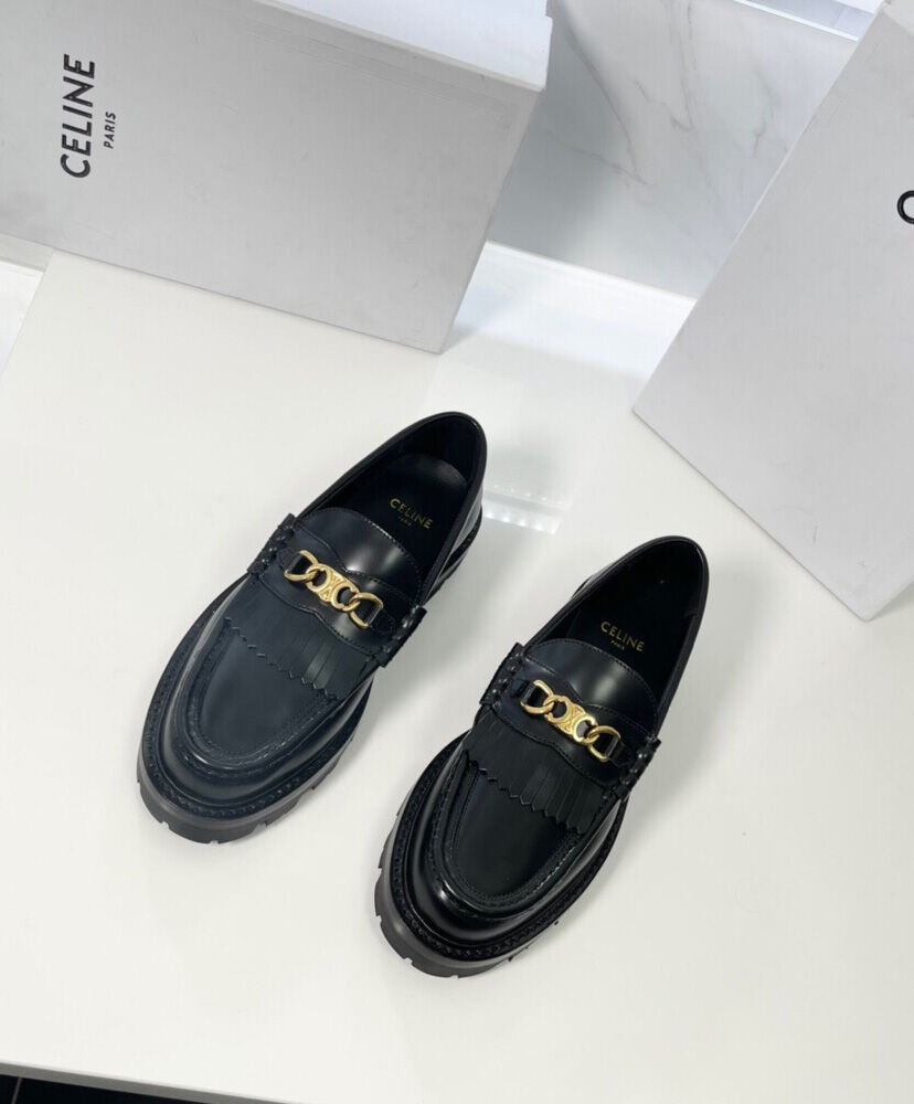 Celine Margaret Loafer With Triomphe Chain In Polished Bull