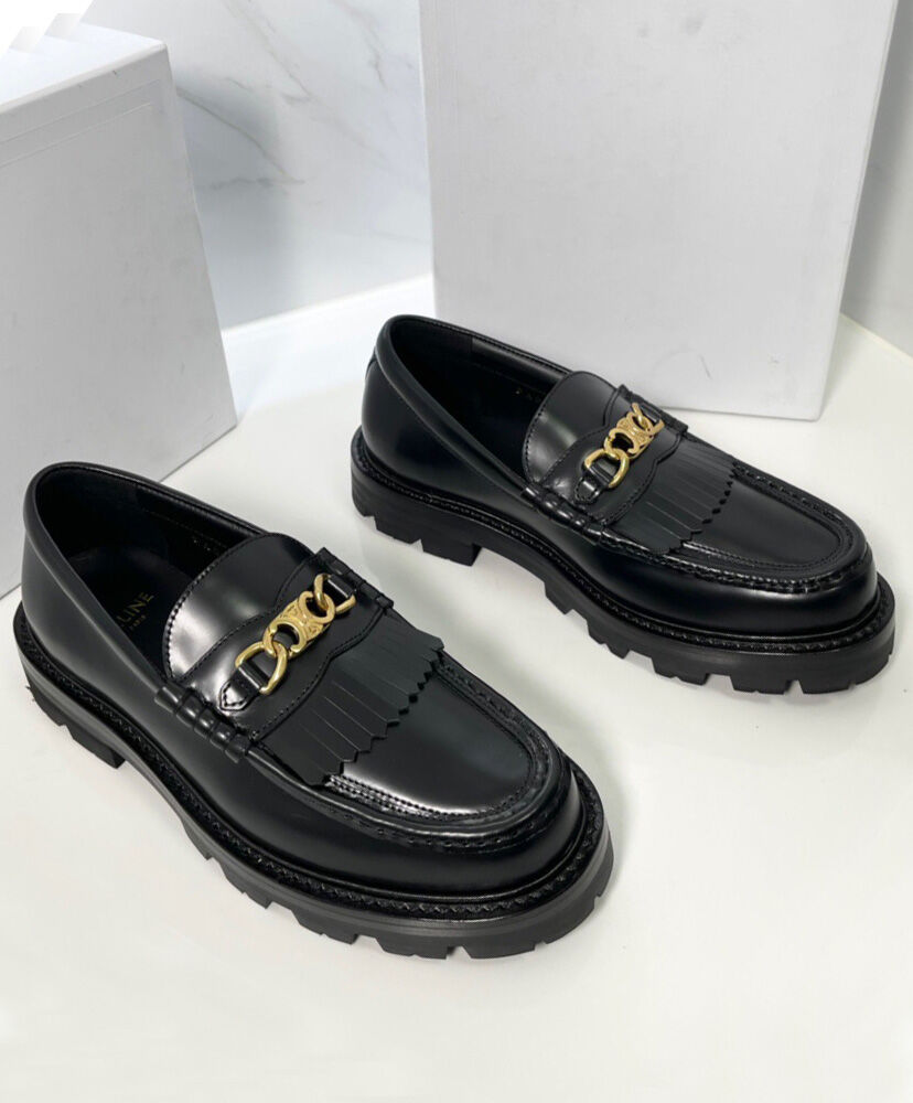 Celine Margaret Loafer With Triomphe Chain In Polished Bull