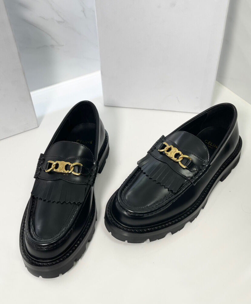 Celine Margaret Loafer With Triomphe Chain In Polished Bull