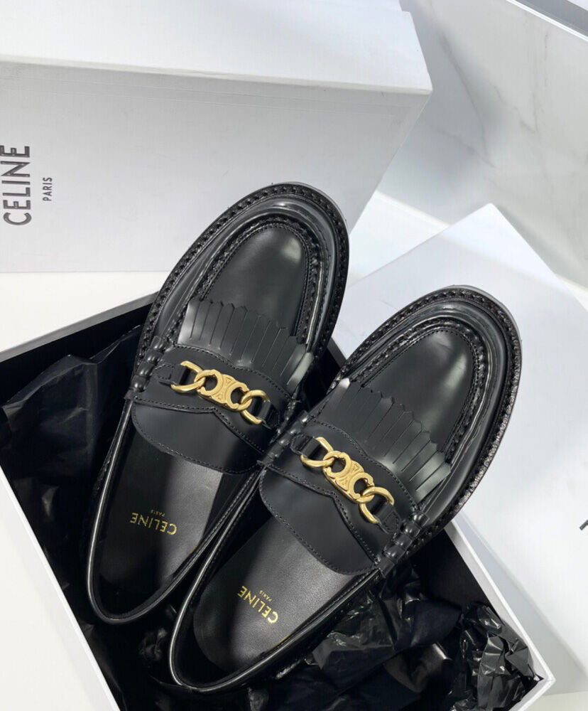 Celine Margaret Loafer With Triomphe Chain In Polished Bull