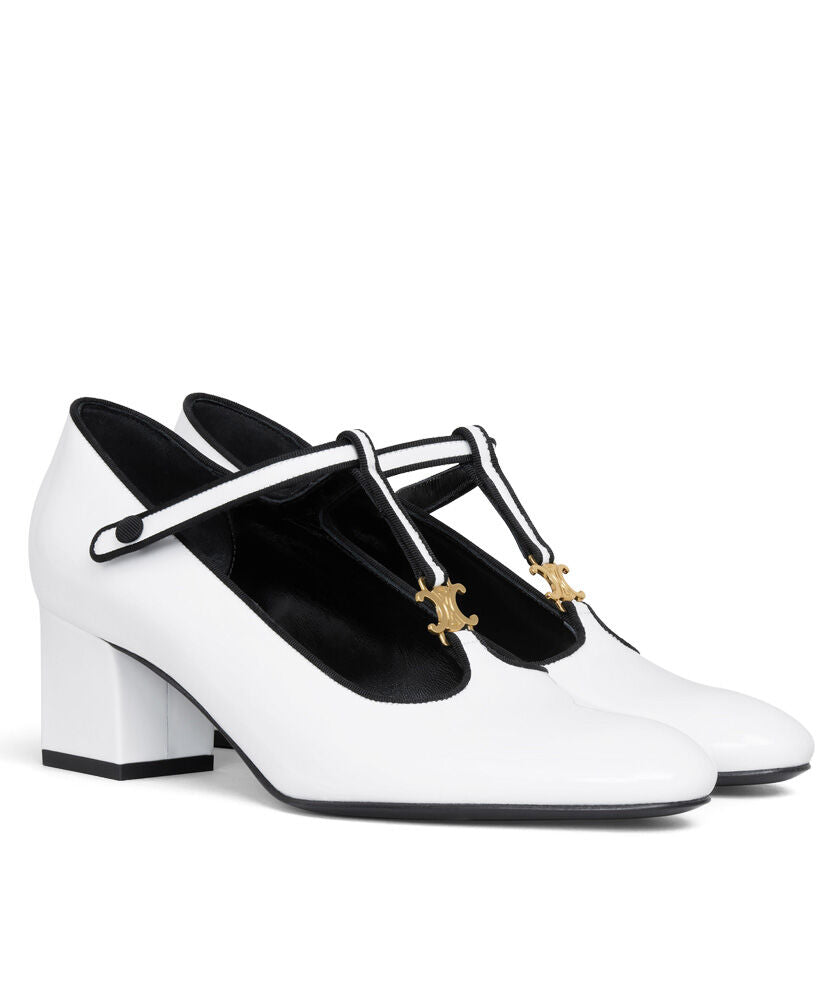 Celine Babies T-Bar Pump In Patent Calfskin And Grosgrain