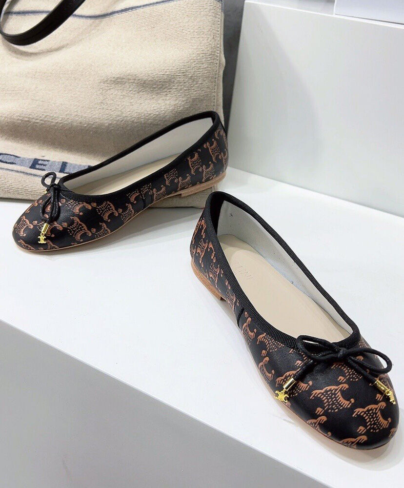 Les Ballerines Celine Ballerina With Laces In Triomphe Printed Lambskin