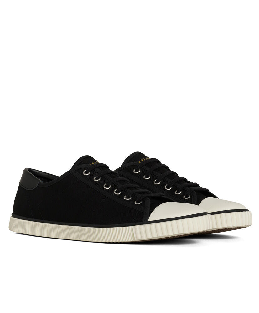 Celine Blank Low Lace Up Sneaker With Toe Cap In Canvas And Calfskin