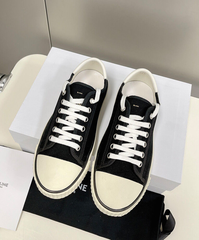 Celine Blank Low Lace Up Sneaker With Toe Cap In Canvas And Calfskin