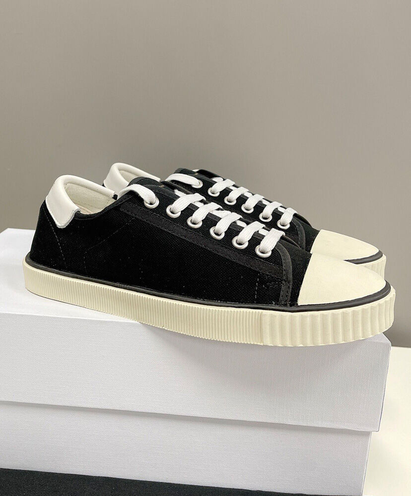 Celine Blank Low Lace Up Sneaker With Toe Cap In Canvas And Calfskin