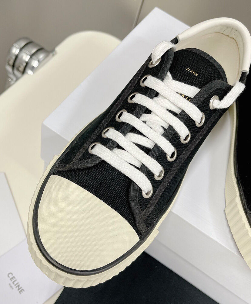 Celine Blank Low Lace Up Sneaker With Toe Cap In Canvas And Calfskin