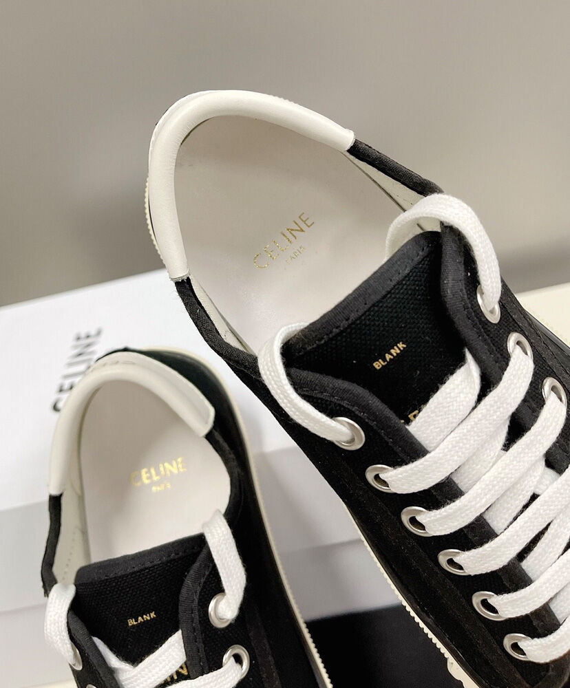 Celine Blank Low Lace Up Sneaker With Toe Cap In Canvas And Calfskin