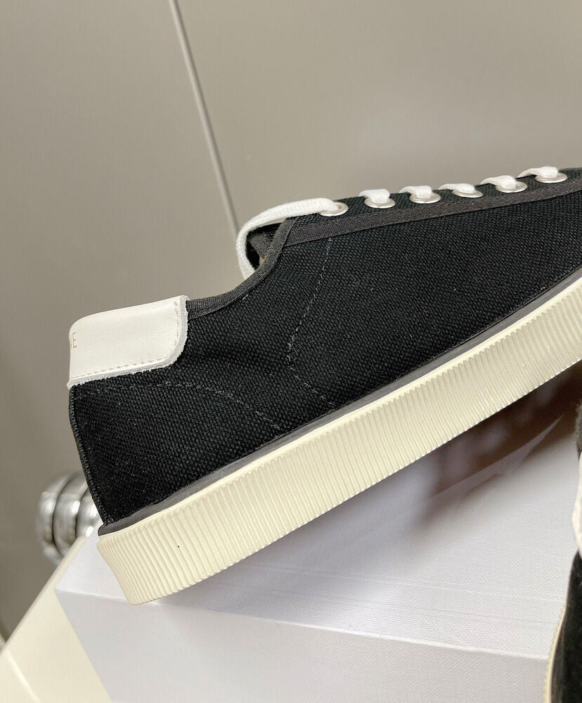 Celine Blank Low Lace Up Sneaker With Toe Cap In Canvas And Calfskin