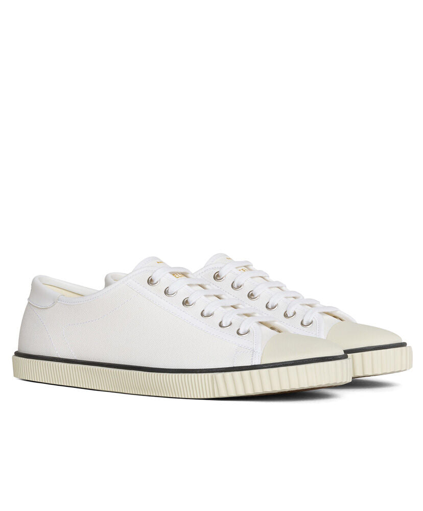 Celine Blank Low Lace Up Sneaker With Toe Cap In Canvas And Calfskin