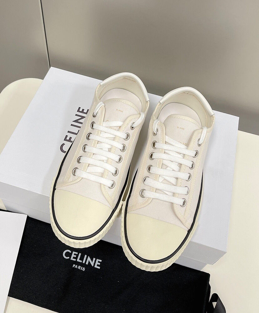 Celine Blank Low Lace Up Sneaker With Toe Cap In Canvas And Calfskin