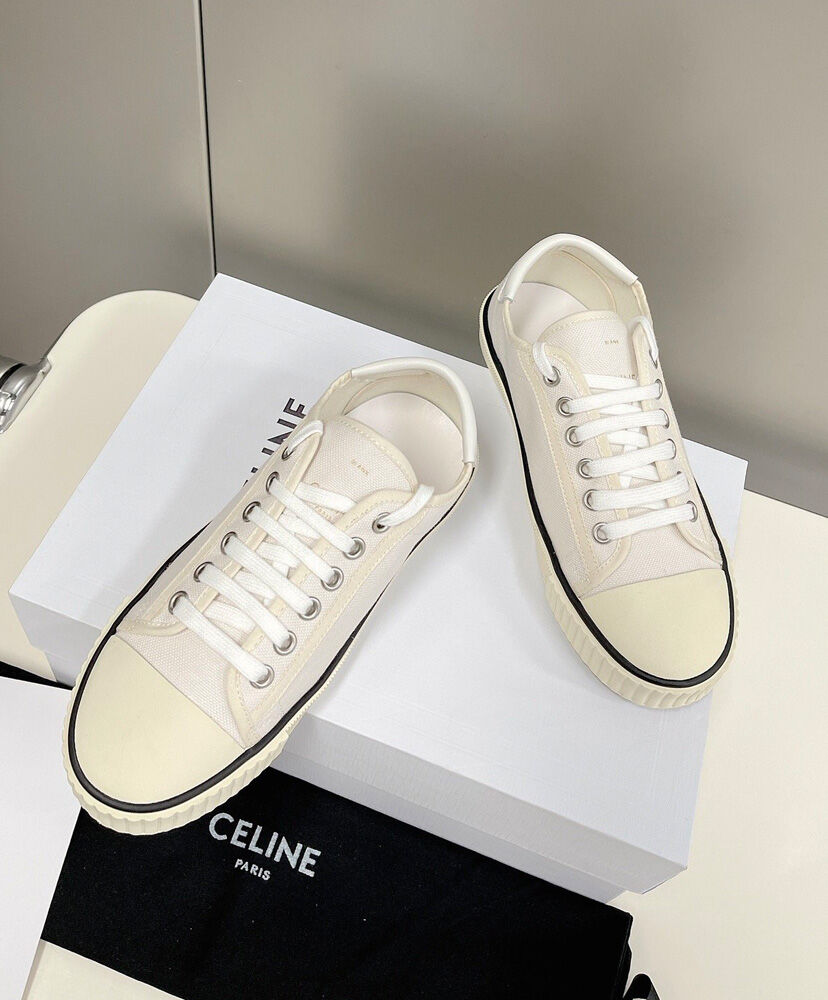 Celine Blank Low Lace Up Sneaker With Toe Cap In Canvas And Calfskin