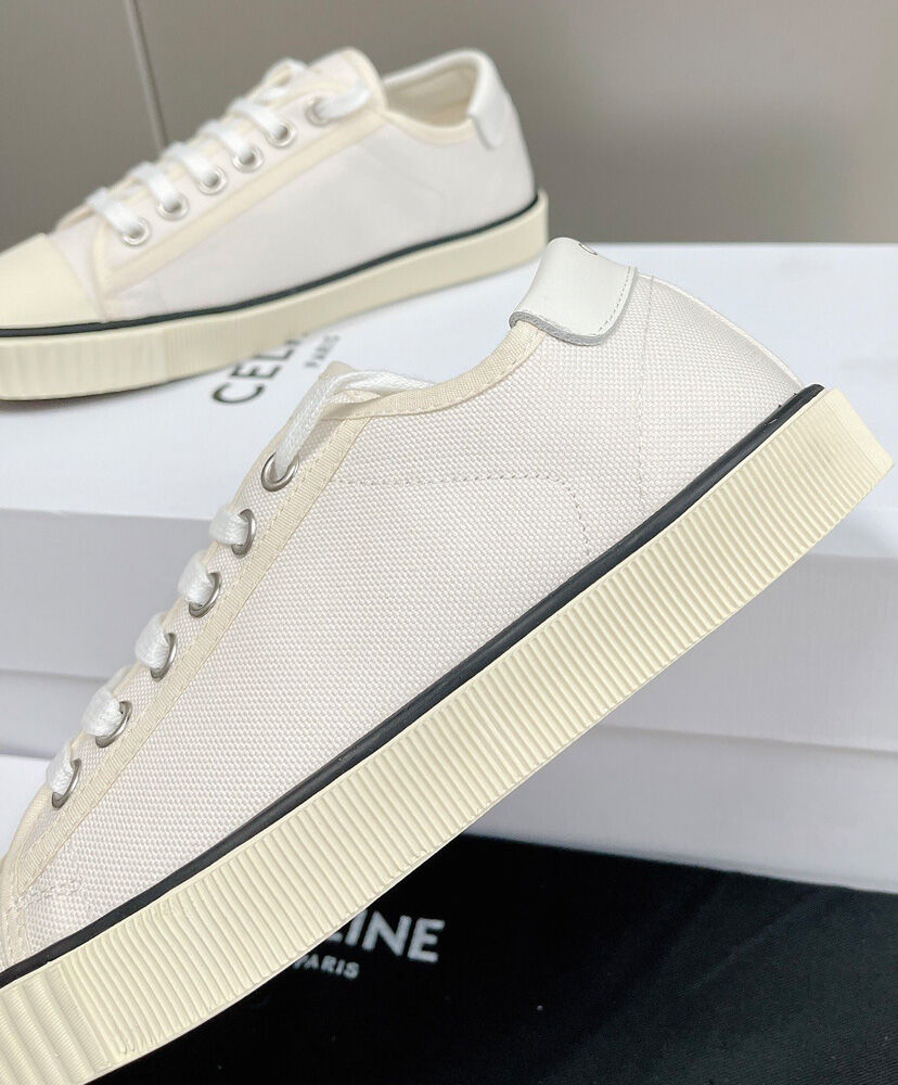 Celine Blank Low Lace Up Sneaker With Toe Cap In Canvas And Calfskin