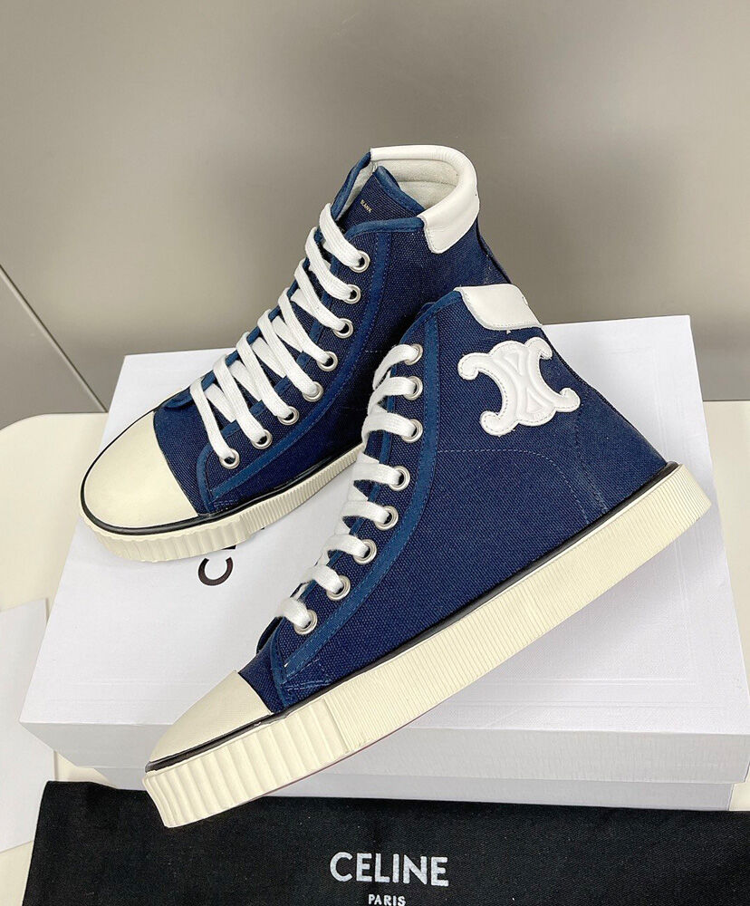 Celine Blank Mid Lace Up Sneaker With Toe Cap In Canvas And Calfskin