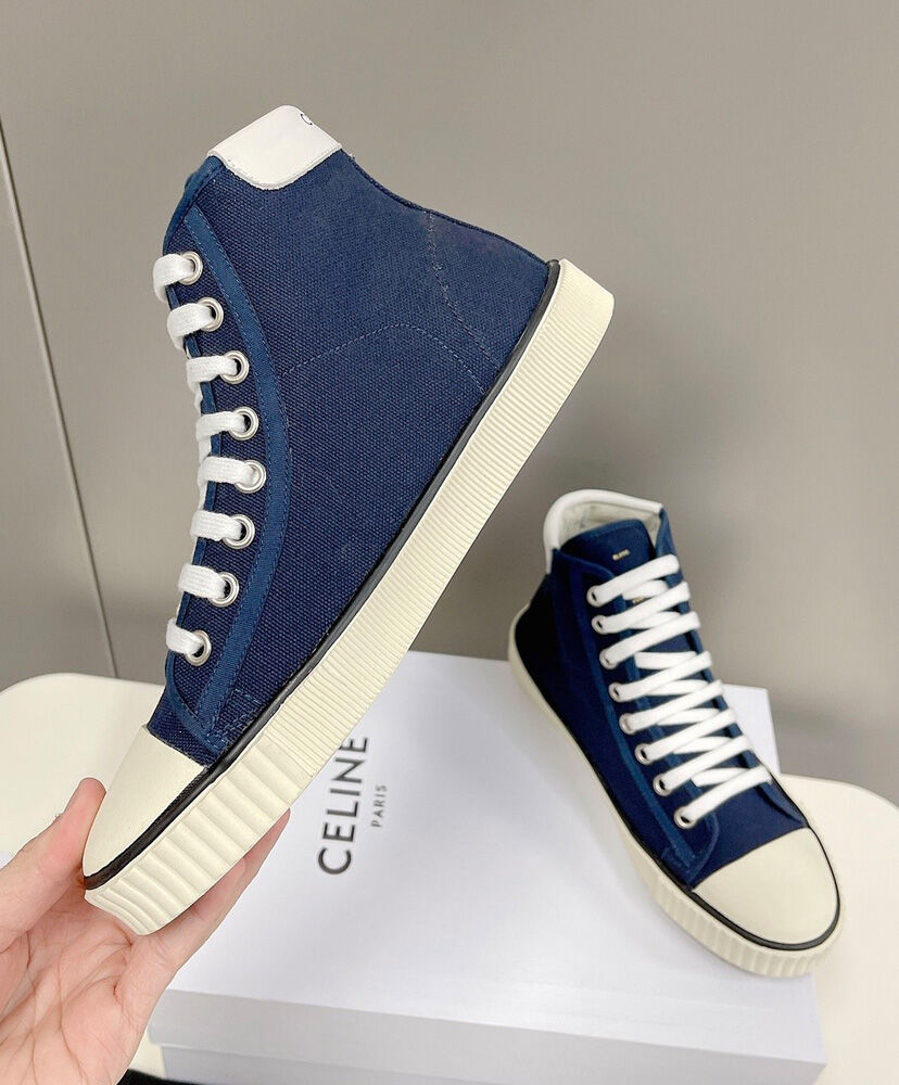 Celine Blank Mid Lace Up Sneaker With Toe Cap In Canvas And Calfskin