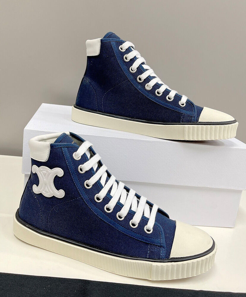 Celine Blank Mid Lace Up Sneaker With Toe Cap In Canvas And Calfskin