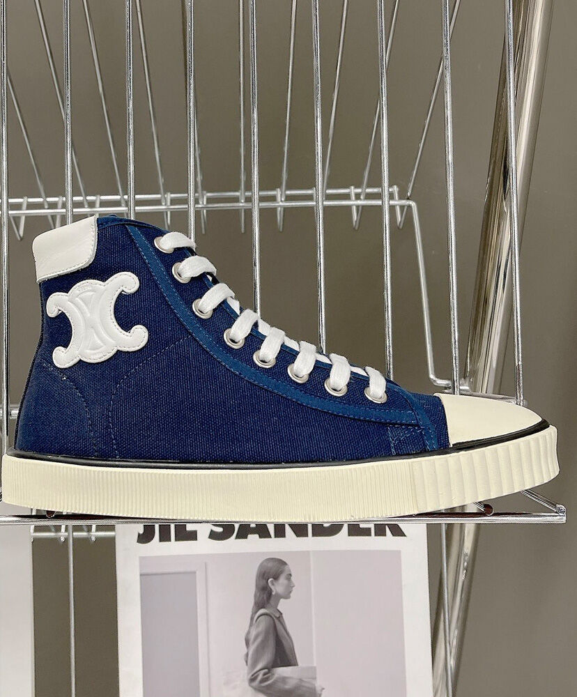 Celine Blank Mid Lace Up Sneaker With Toe Cap In Canvas And Calfskin