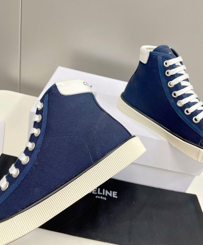 Celine Blank Mid Lace Up Sneaker With Toe Cap In Canvas And Calfskin