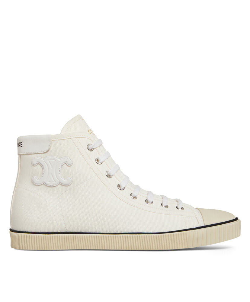 Celine Blank Mid Lace Up Sneaker With Toe Cap In Canvas And Calfskin