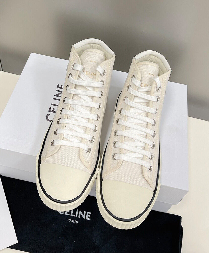 Celine Blank Mid Lace Up Sneaker With Toe Cap In Canvas And Calfskin