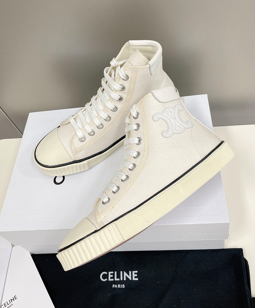 Celine Blank Mid Lace Up Sneaker With Toe Cap In Canvas And Calfskin