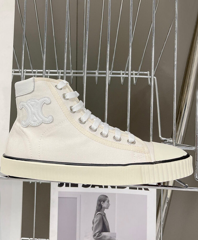 Celine Blank Mid Lace Up Sneaker With Toe Cap In Canvas And Calfskin