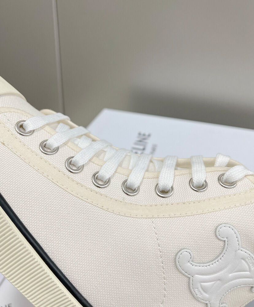 Celine Blank Mid Lace Up Sneaker With Toe Cap In Canvas And Calfskin