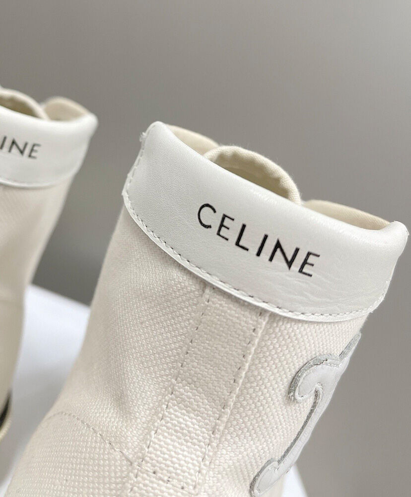 Celine Blank Mid Lace Up Sneaker With Toe Cap In Canvas And Calfskin