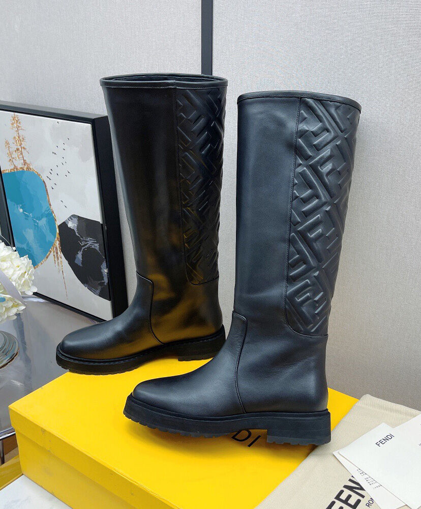 FF Embossed Leather Knee-high Boots