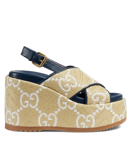 Women's GG Raffia Platform Sandal