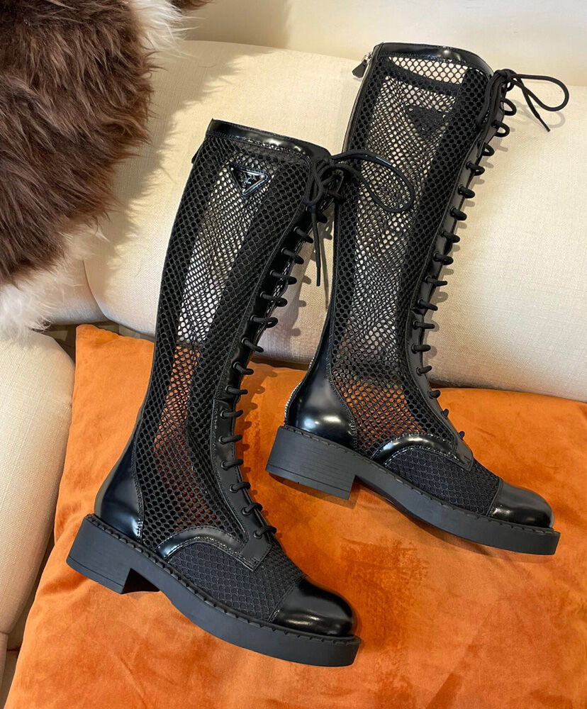 Brushed Leather And Mesh Boots